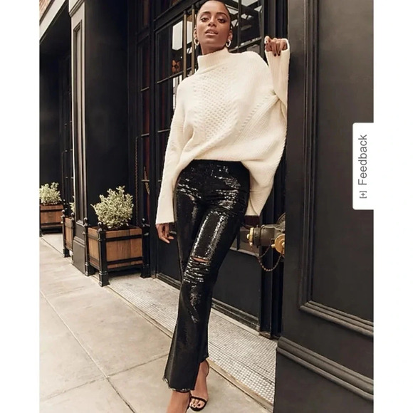 Express 
High Waisted Sequin Front Ripped Raw Hem Straight Ankle Jeans - Picture 4 of 9